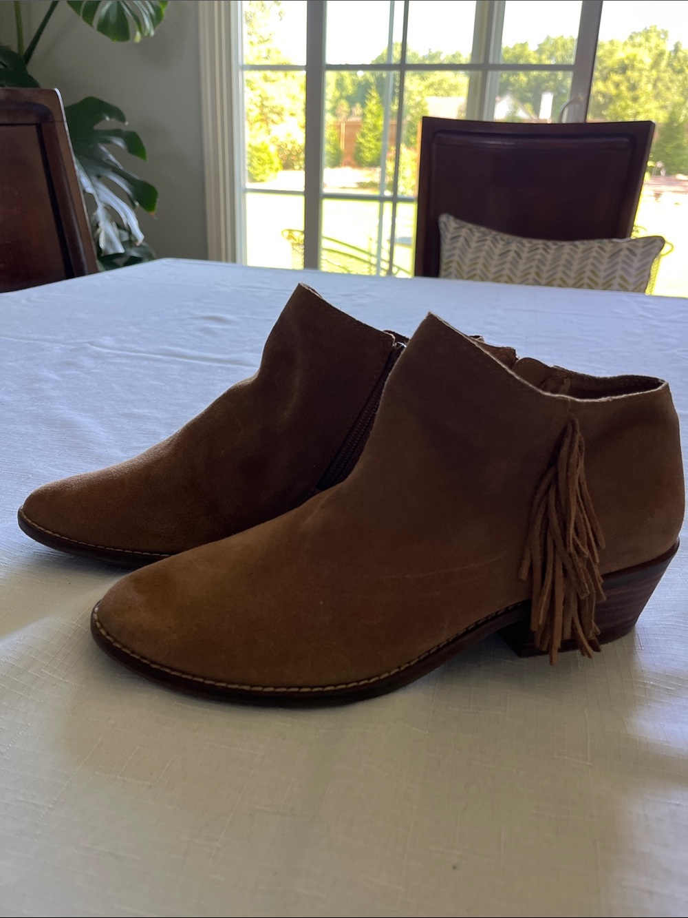 Lucky Brand Tan Suede Fringe Western Ankle Booties Size 8.5